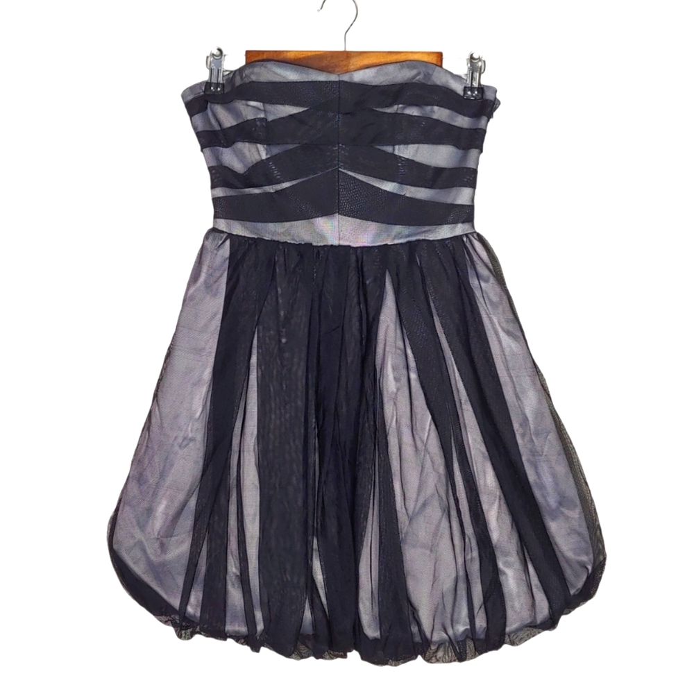 BCBGeneration Strapless Silver Black Sheer Smocked Cocktail Mini Dress Size 4